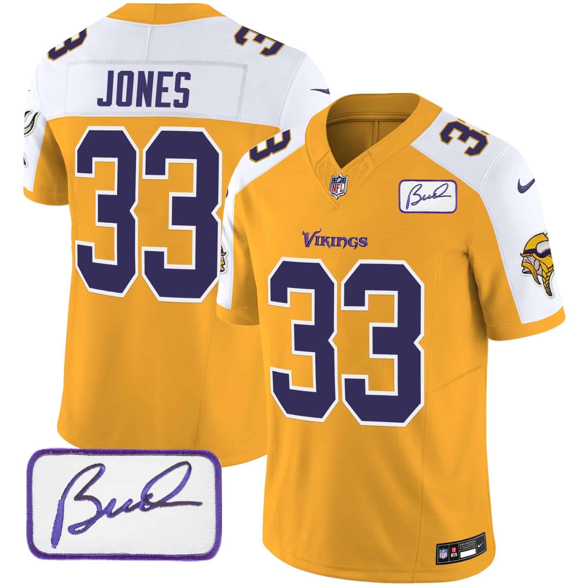 Men Minnesota Vikings #33 Jones Yellow 2024 Nike Bud Grant Patch Classic Limited NFL Jersey